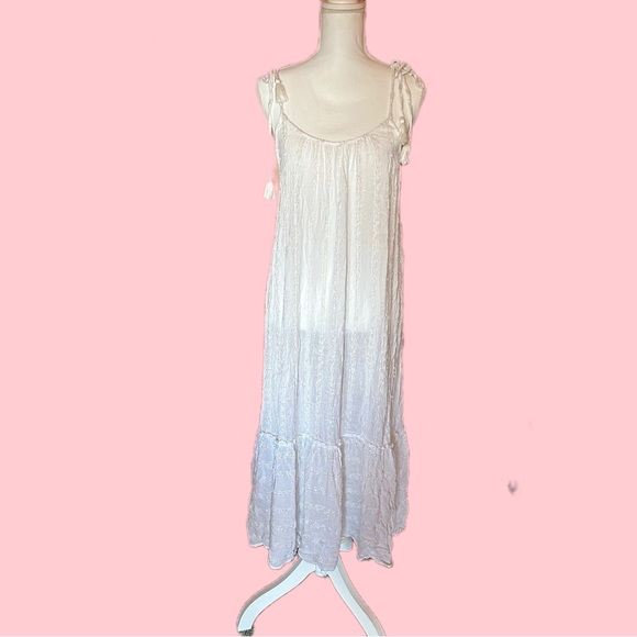 blue island Dresses & Skirts - Blue Island White Gold‎ Metallic Dress Coverup Swim Tie strap sleeveless Boho M